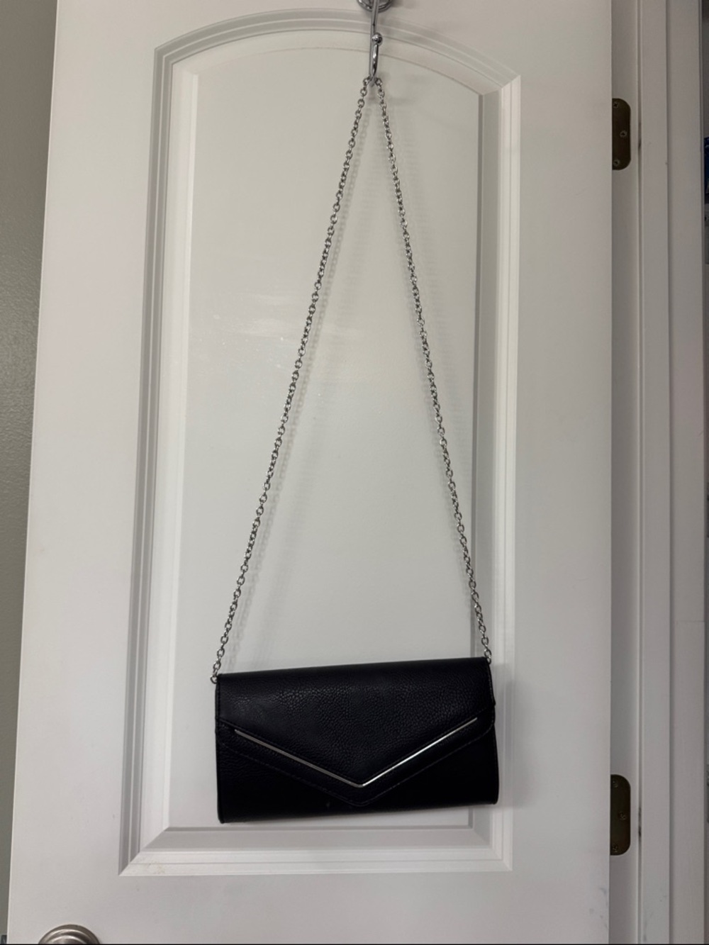 Kate Landry Black Envelope Crossbody Clutch with Silver Chain